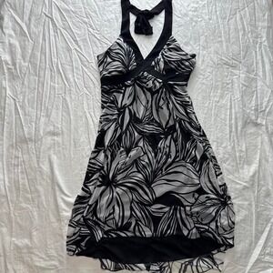 Speechless Black & White Floral Halter Dress Sz L